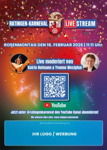Werbeplakat zum Kanevallivestream in Ratingen am 16.02.2026